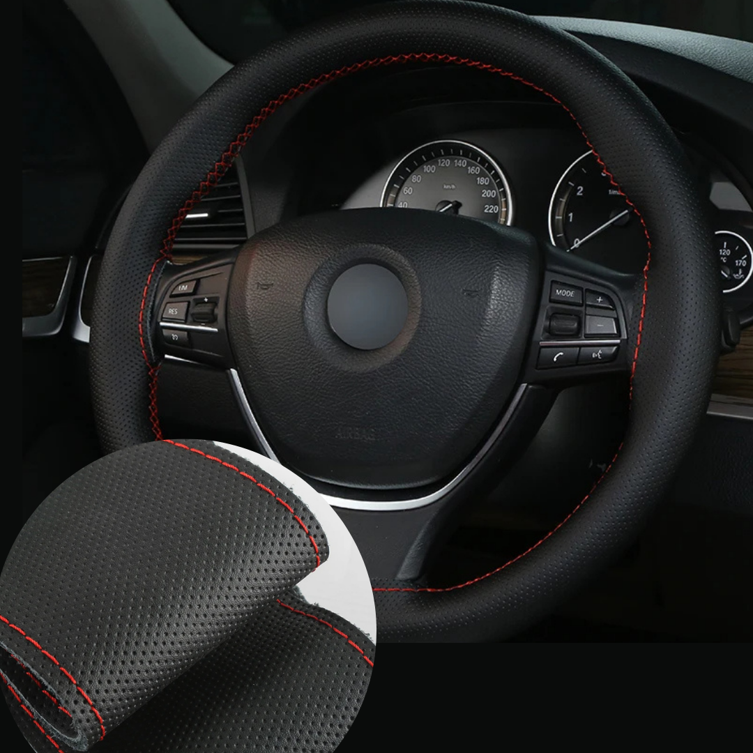 AutoCover Couleur Noir avec couture rouge 100% Cuir Premium avec surpiqûre