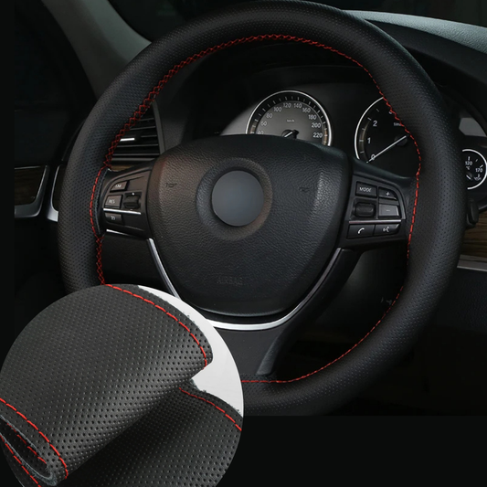 AutoCover Couleur Noir avec couture rouge 100% Cuir Premium avec surpiqûre